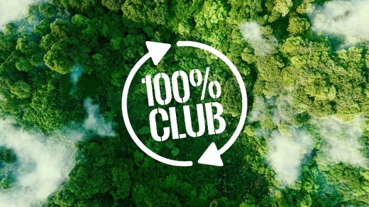 100% club logo on forrest background