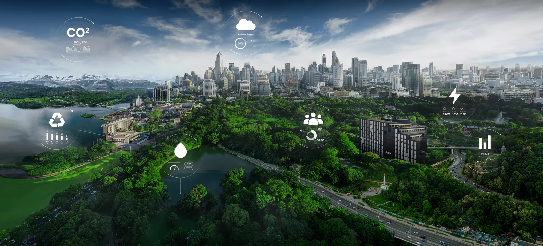 Cityscape And Park With Graphics Of ESG Topics